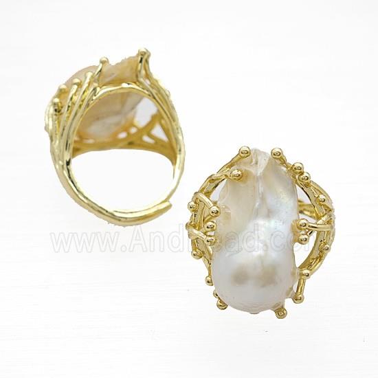 Baroque Style Pearl Rings Copper Adjustable Gold Plated