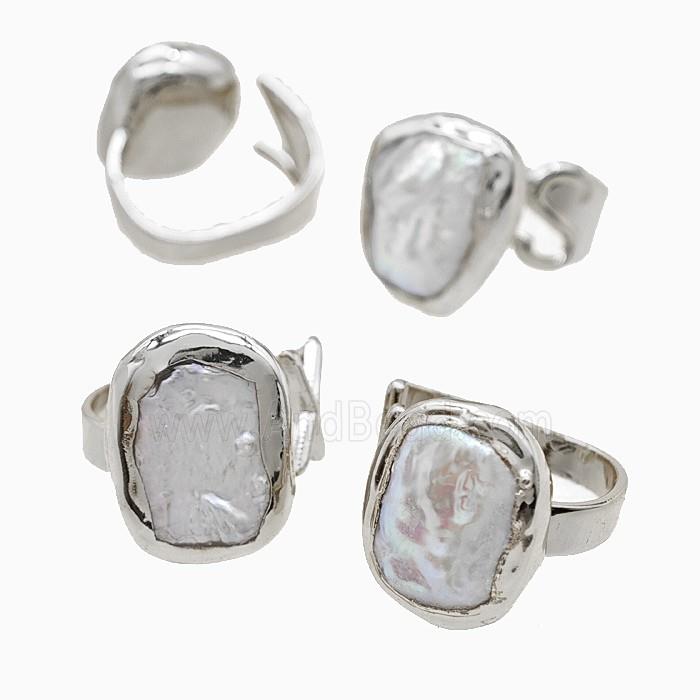 Baroque Style Pearl Copper Rings Platinum Plated