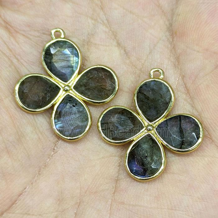 Labradorite Clover Pendant Gold Plated
