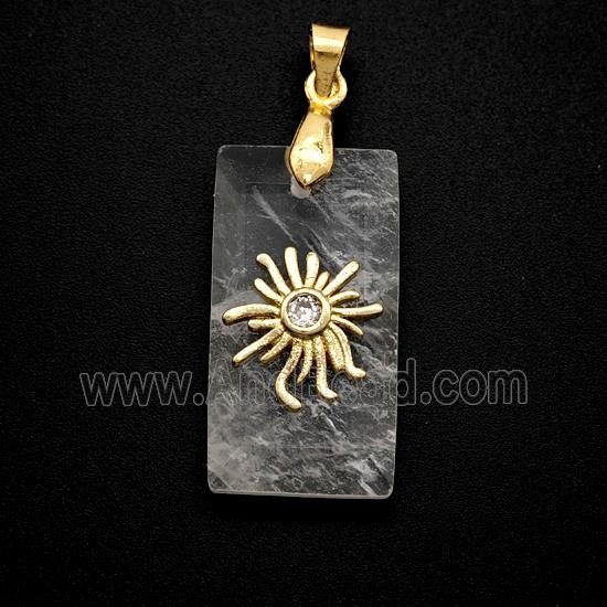 Clear Quartz Rectangle Pendant With Copper Sun