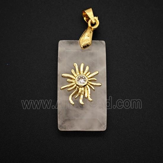 Pink Rose Quartz Rectangle Pendant With Copper Sun
