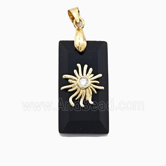 Black Obsidian Rectangle Pendant With Copper Sun