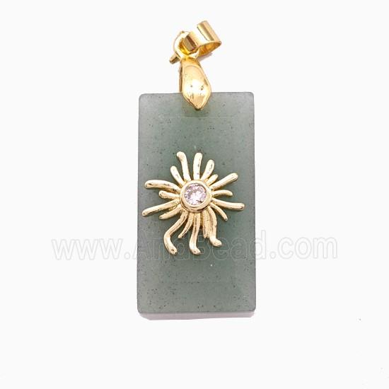 Green Aventurine Rectangle Pendant With Copper Sun
