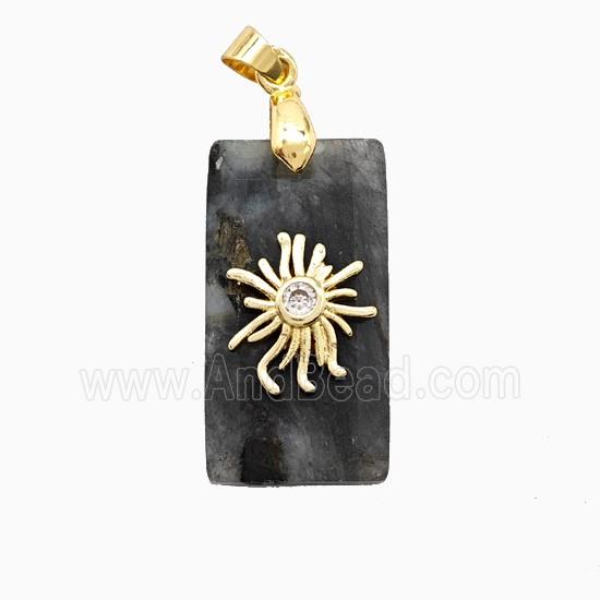 Labradorite Rectangle Pendant With Copper Sun