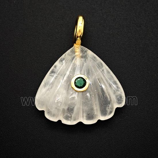 Clear Quartz Scallop Shell Pendant Pave Zirconia