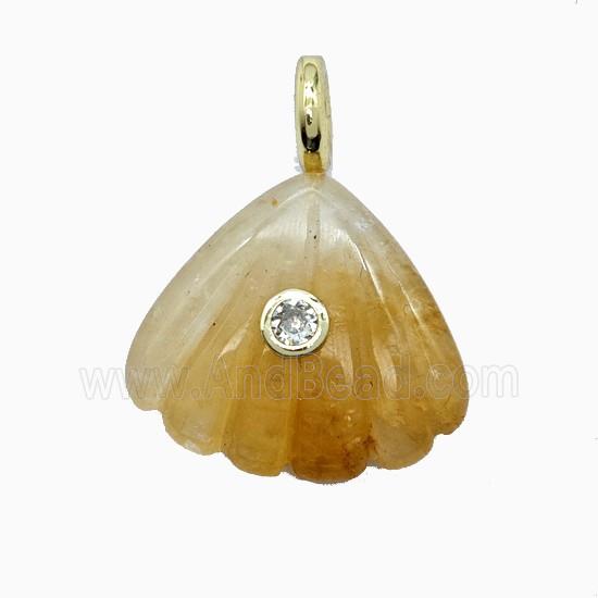 Yellow Aventurine Scallop Shell Pendant Pave Zirconia