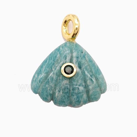 Green Amazonite Scallop Shell Pendant Pave Zirconia