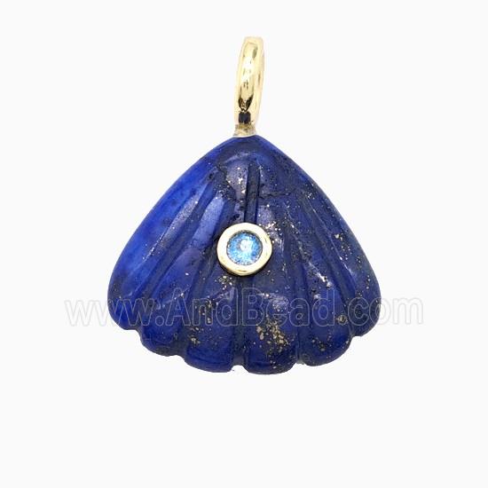 Lapis Lazuli Scallop Shell Pendant Pave Zirconia