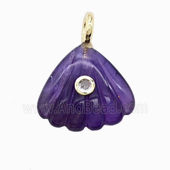 Purple Amethyst Scallop Shell Pendant Pave Zirconia