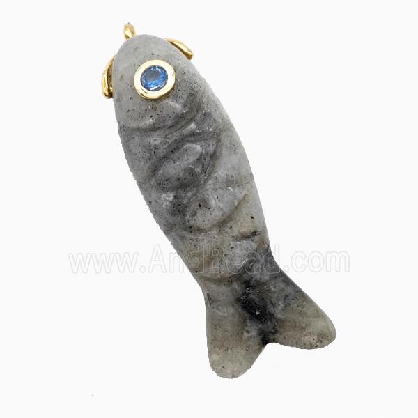 Labardorite Fish Pendant Pave Zirconia