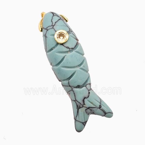 Teal Howlite Turquoise Fish Pendant Pave Zirconia
