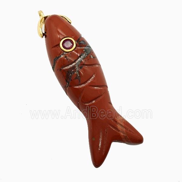 Red Jasper Fish Pendant Pave Zirconia