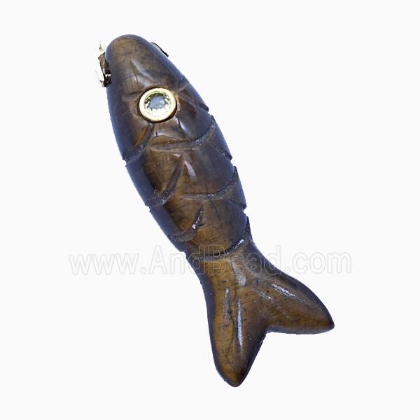 Tiger Eye Fish Pendant Pave Zirconia B-Grade