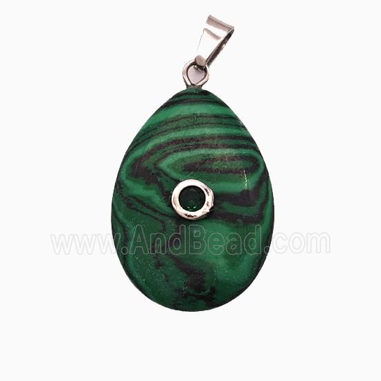 Synthetic Gemstone Malachite Teardrop Pendant Pave Zirconia