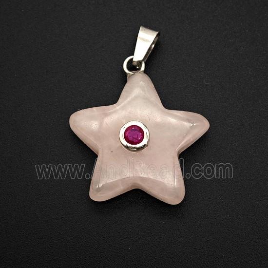 Pink Rose Quartz Star Pendant Pave Zirconia