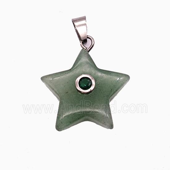 Green Aventurine Star Pendant Pave Zirconia