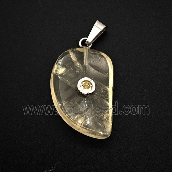 Lemon Quartz Leaf Pendant Pave Zirconia