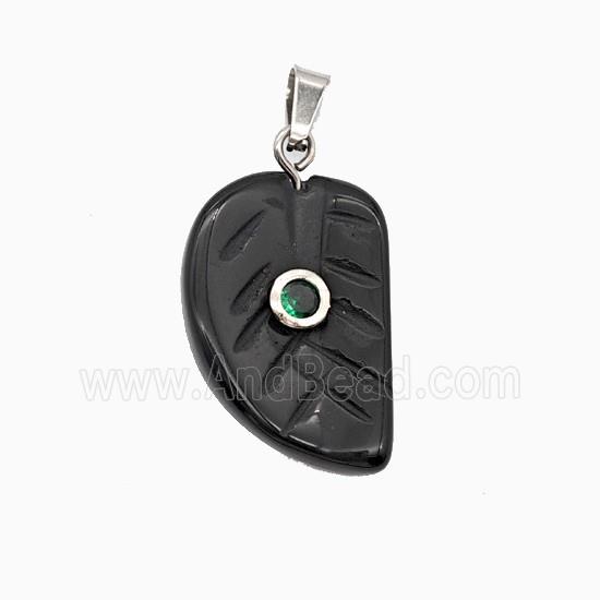 Black Obsidian Leaf Pendant Pave Zirconia