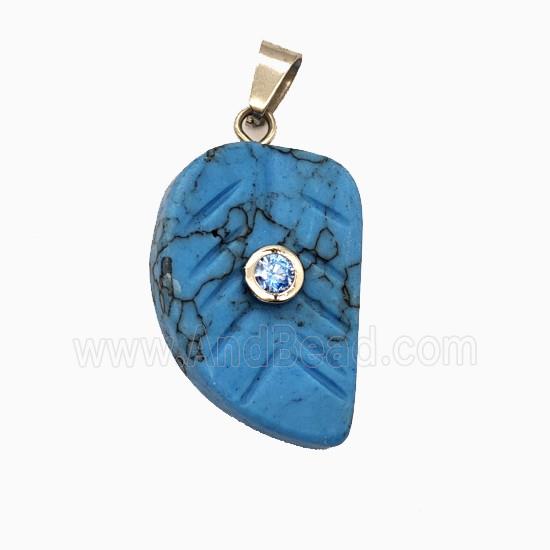 Blue Dye Howlite Turquoise Leaf Pendant Pave Zirconia