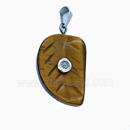 Tiger Eye Stone Leaf Pendant Pave Zirconia