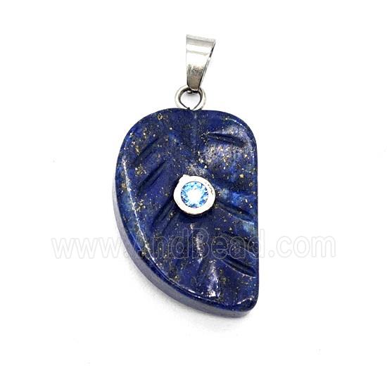Blue Lapis Lazuli Leaf Pendant Pave Zirconia