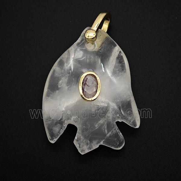Clear Quartz Fish Pendant Pave Zirconia