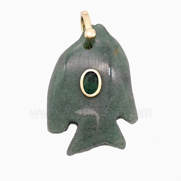 Green Aventurine Fish Pendant Pave Zirconia