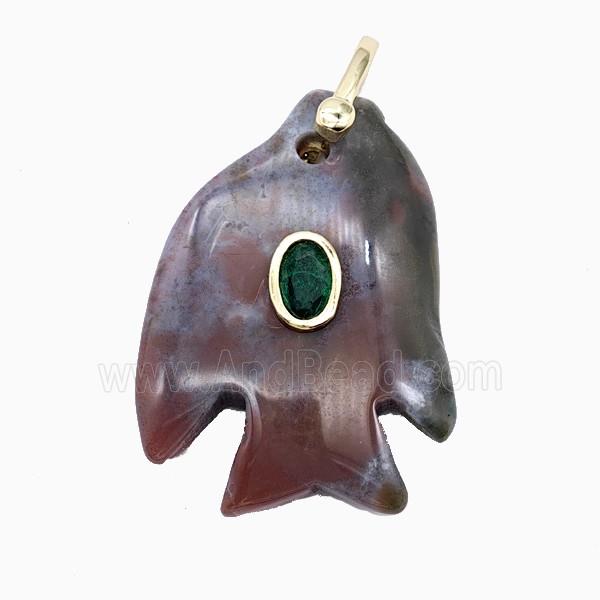 Bloodstone Fish Pendant Pave Zirconia