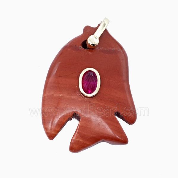 Red Jasper Fish Pendant Pave Zirconia