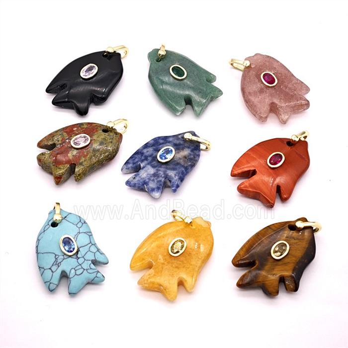 Natural Gemstone Fish Pendant Pave Zirconia Mixed