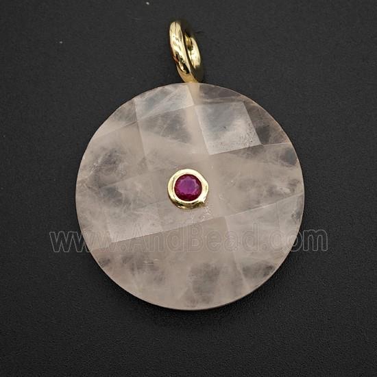 Pink Rose Quartz Sun Pendant Pave Zirconia