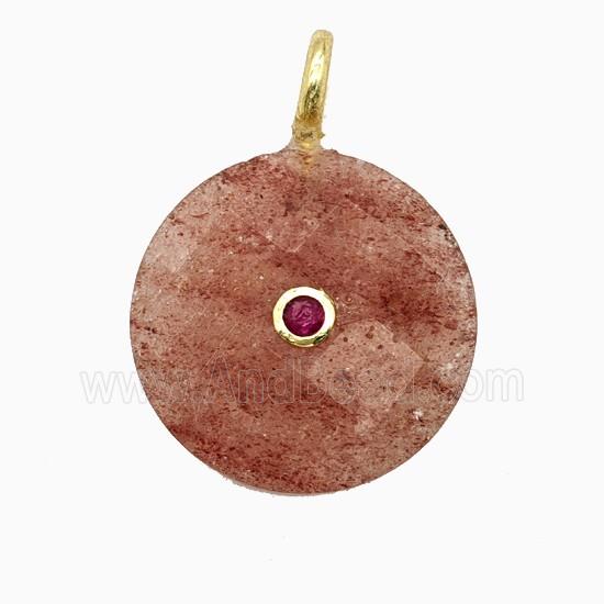 Red Strawberry Quartz Sun Pendant Pave Zirconia
