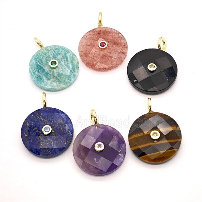 Natural Gemstone Sun Pendant Pave Zirconia Mixed