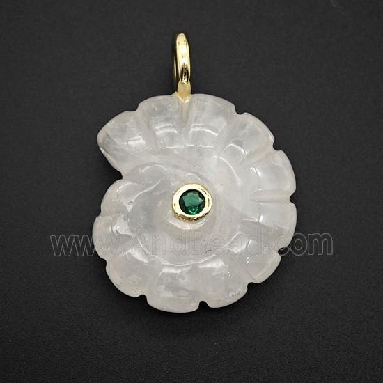 Clear Crystal Quartz Spiral Shell Pendant Pave Zirconia