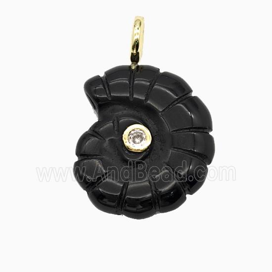 Black Obsidian Spiral Shell Pendant Pave Zirconia
