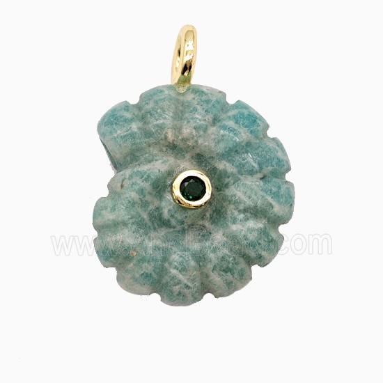 Green Aventurine Spiral Shell Pendant Pave Zirconia