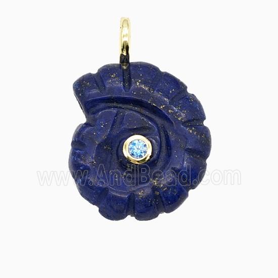 Blue Lapis Lazuli Spiral Shell Pendant Pave Zirconia