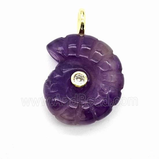 Purple Amethyst Spiral Shell Pendant Pave Zirconia