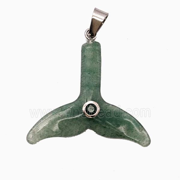 Green Aventurine Mermaid-Tail Pendant Pave Zirconia