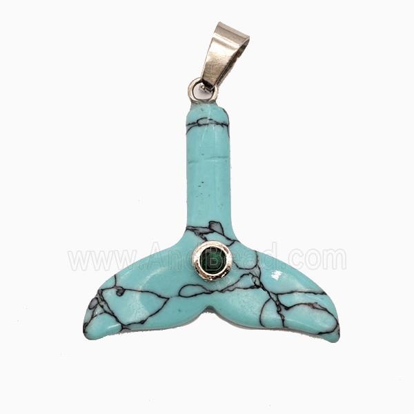 Teal Howlite Turquoise Mermaid-Tail Pendant Pave Zirconia