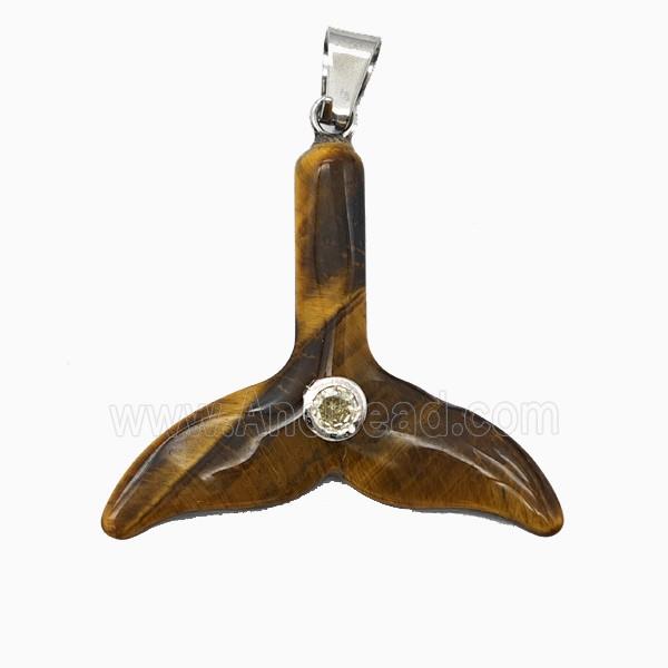 Tiger Eye Stone Mermaid-Tail Pendant Pave Zirconia