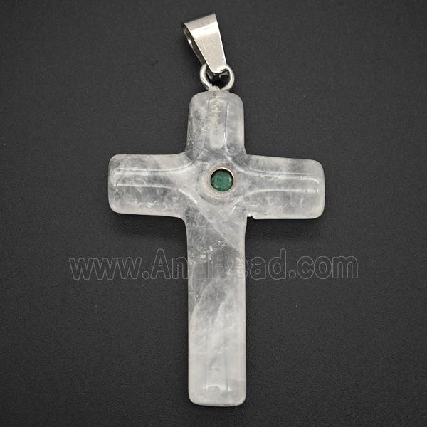 Clear Quartz Cross Pendant Pave Zirconia