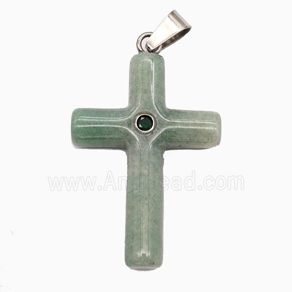 Green Aventurine Cross Pendant Pave Zirconia