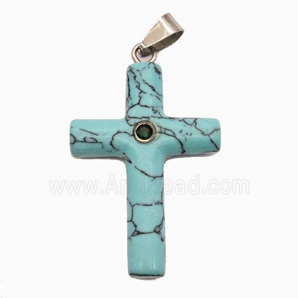 Teal Howlite Turquoise Cross Pendant Pave Zirconia