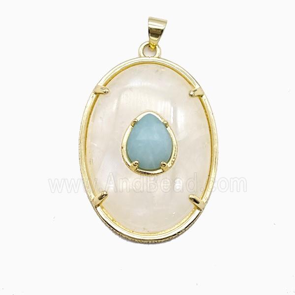 Clear Quartz Oval Pendant Copper Gold Plated