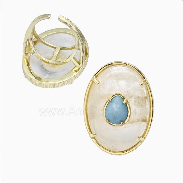 Clear Quartz Oval Rings Copper Gold Plated
