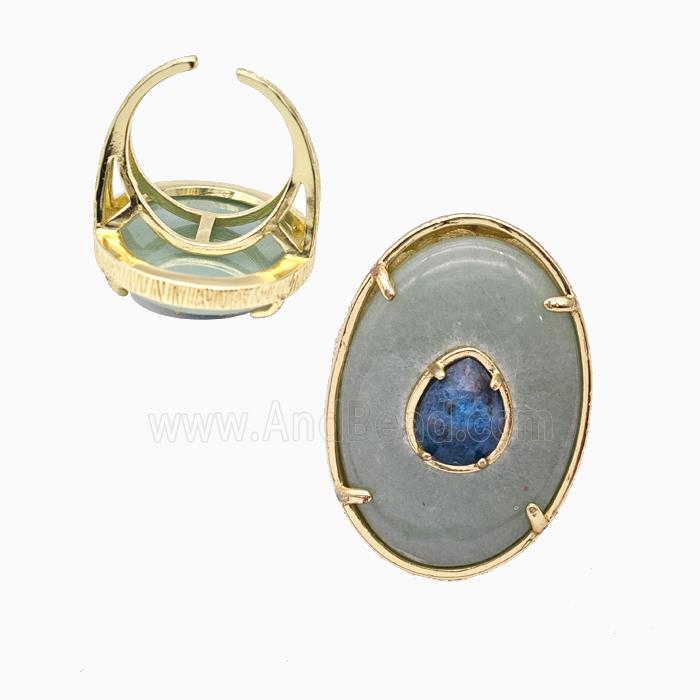 Green Aventurine Oval Rings Copper Gold Plated