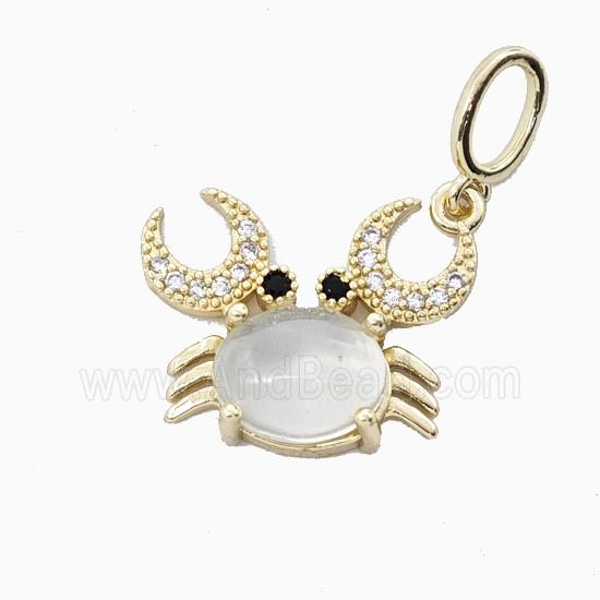Copper Crab Pendant Pave Zirconia Clear Quartz Gold Plated