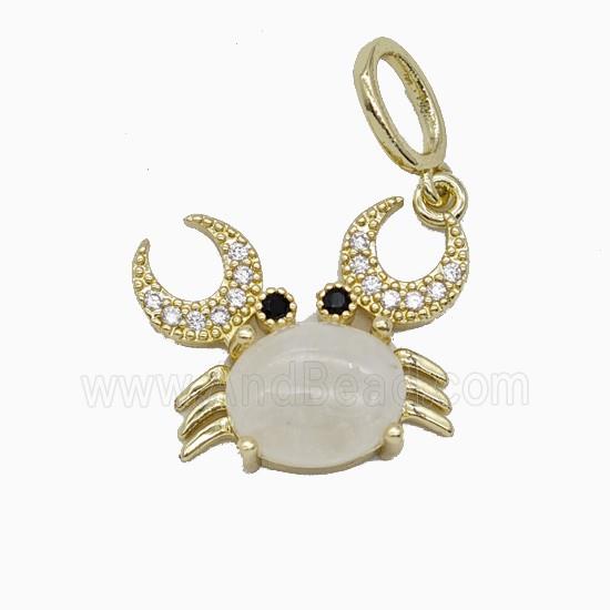 Copper Crab Pendant Pave Zirconia Clear Quartz Gold Plated