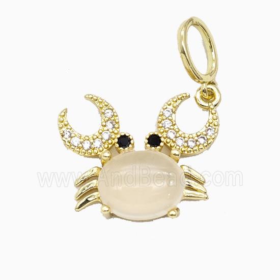 Copper Crab Pendant Pave Zirconia Moonstone Gold Plated